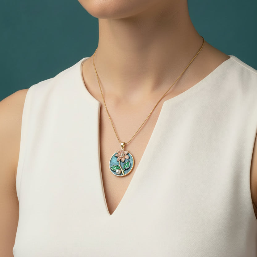 Glitter Tealblue Enamel Necklace