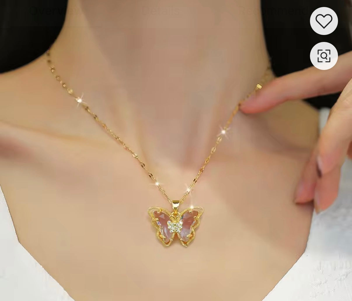 Pink crystal butterfly necklace