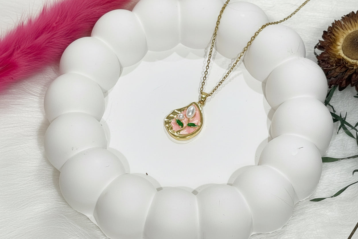 3D Pink Enamel Pearl Necklace