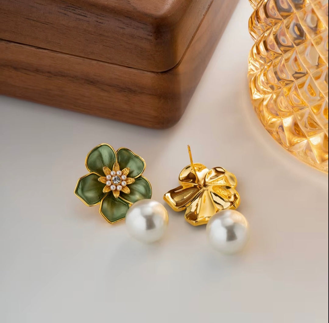 Olive green Floral Drops