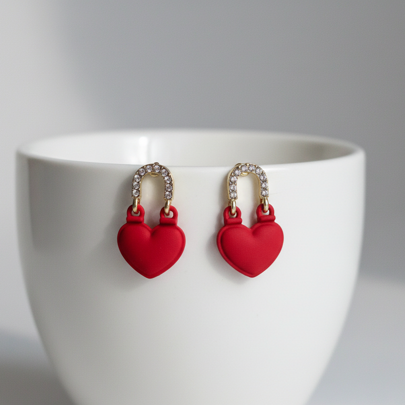 Love Red Heart Studs