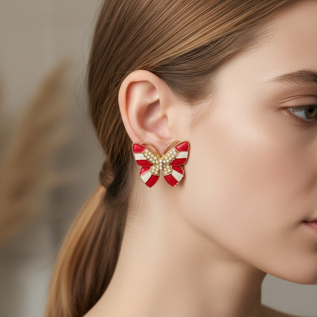 Sheila Butterfly Red Studs