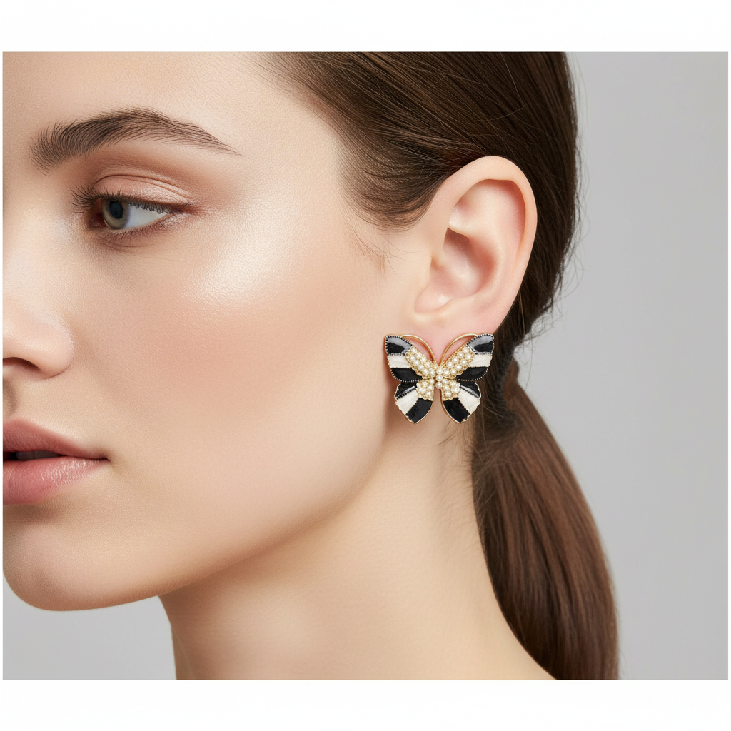 Sheila Butterfly Black Studs