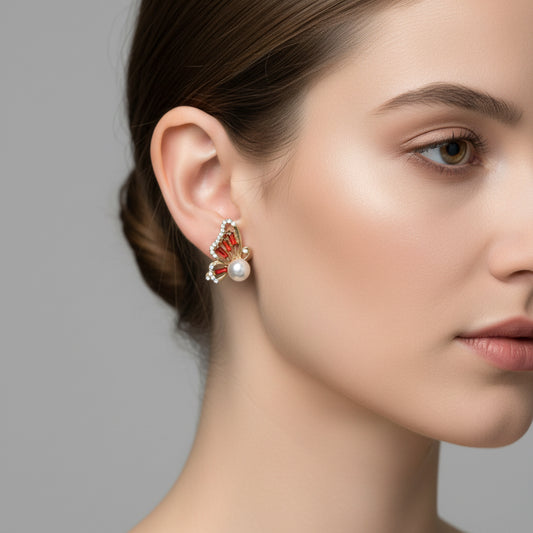 Virginia Red Butterfly Studs