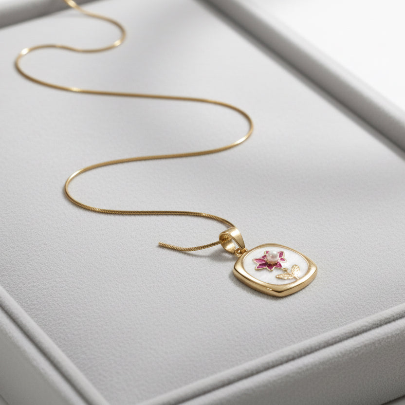 Lotus Enamel Necklace