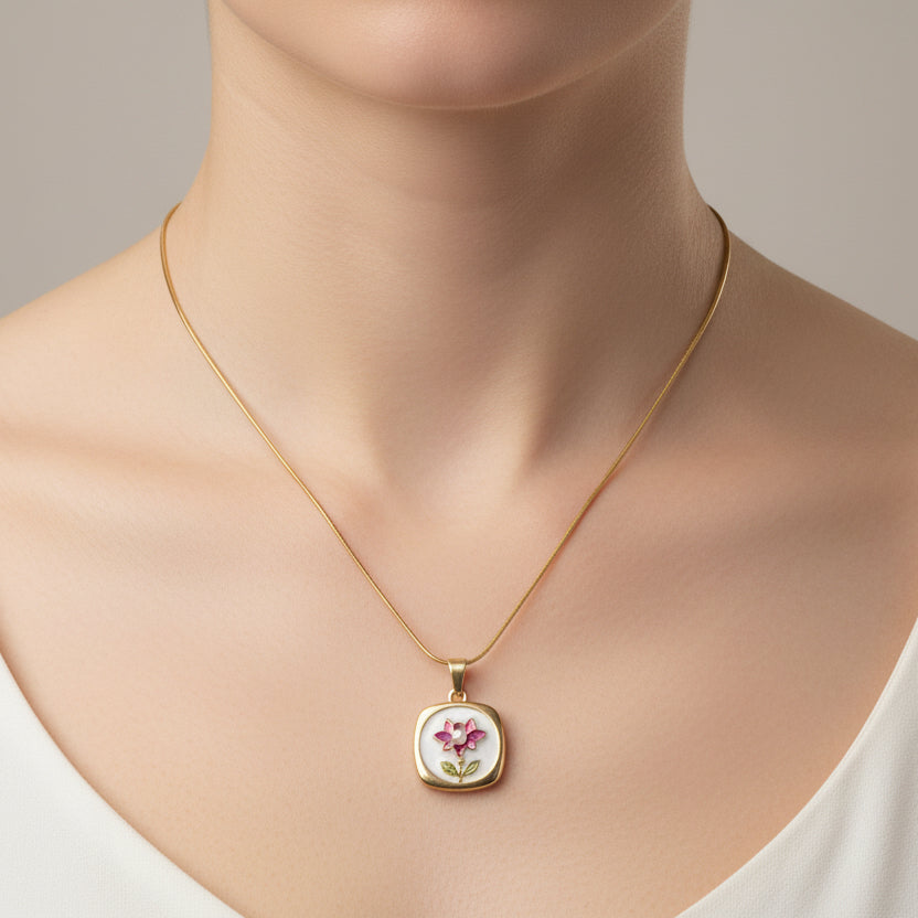 Lotus Enamel Necklace