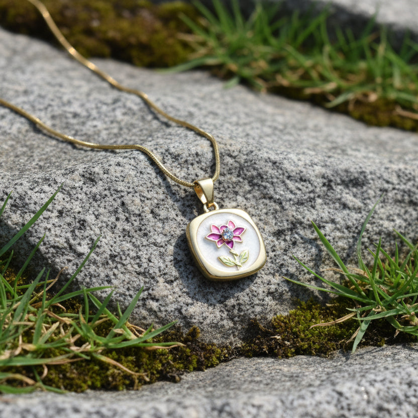 Lotus Enamel Necklace