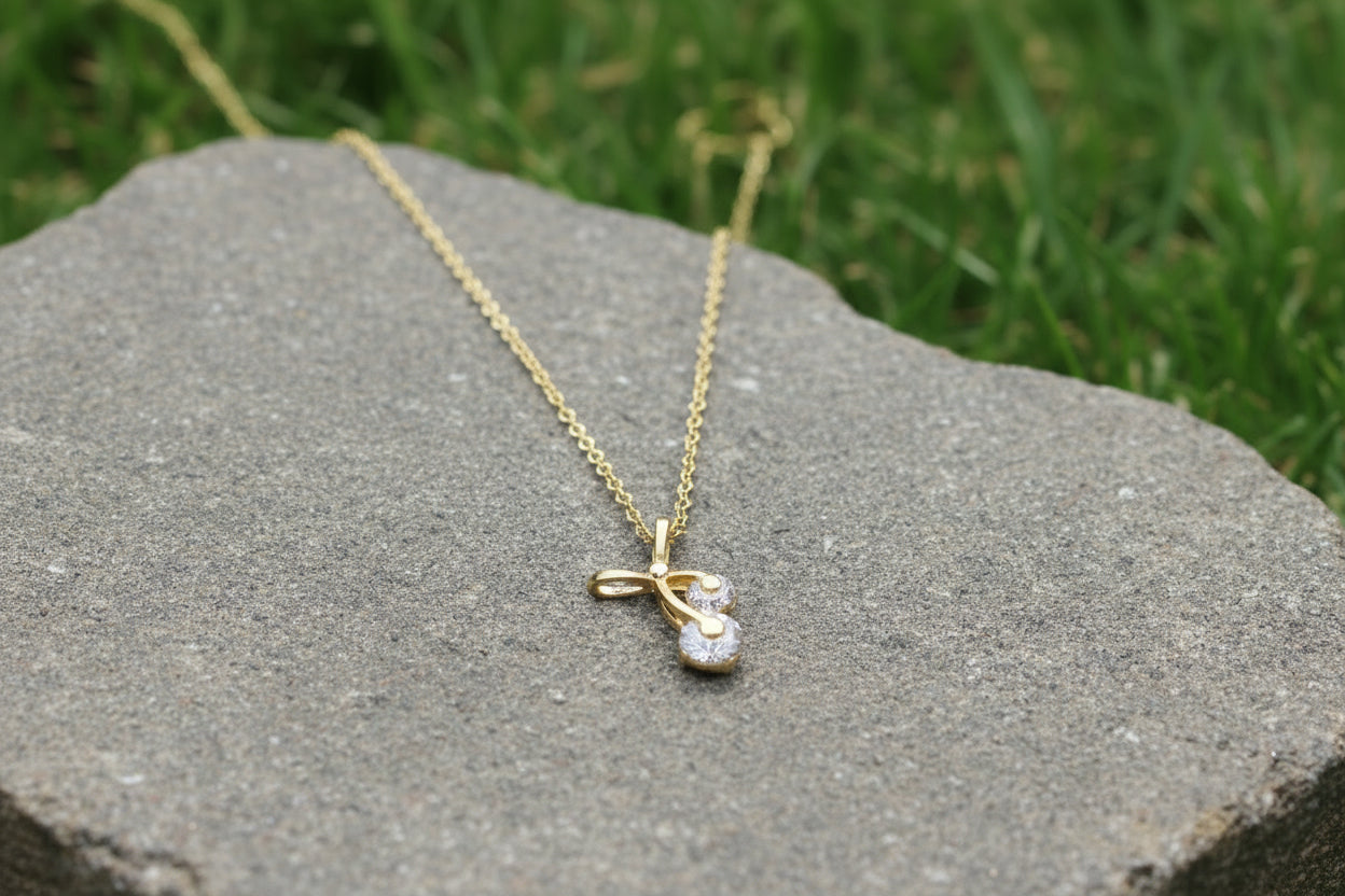 Bow Golden Cherry Necklace