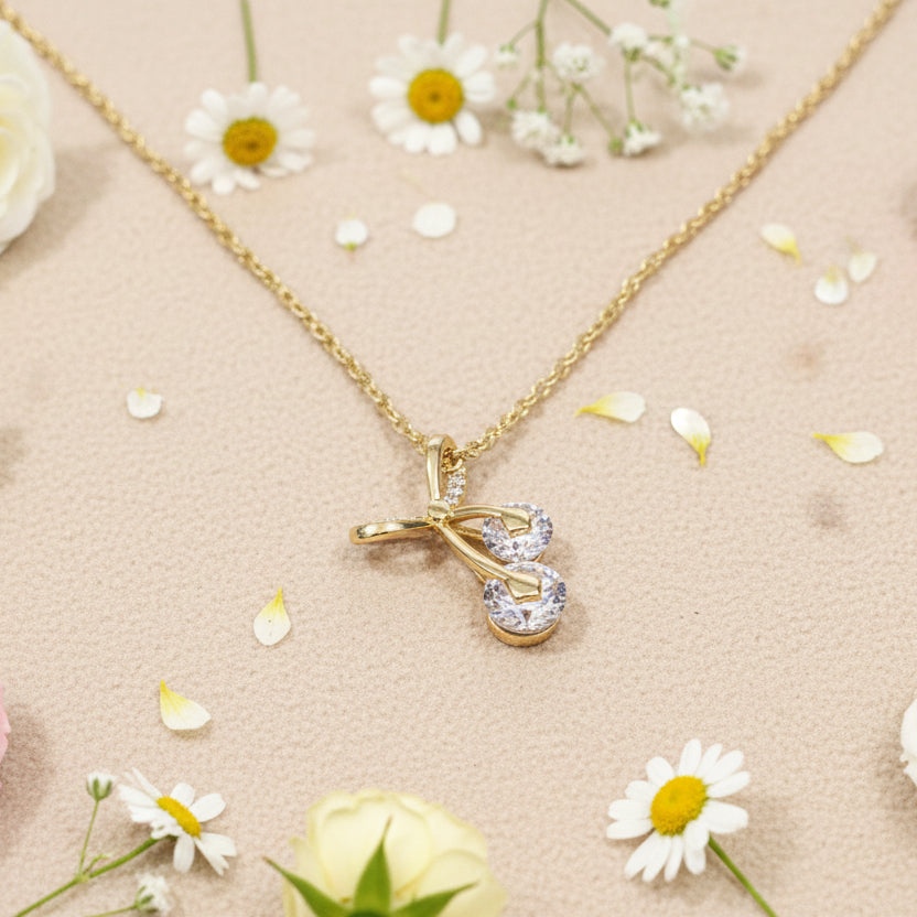 Bow Golden Cherry Necklace