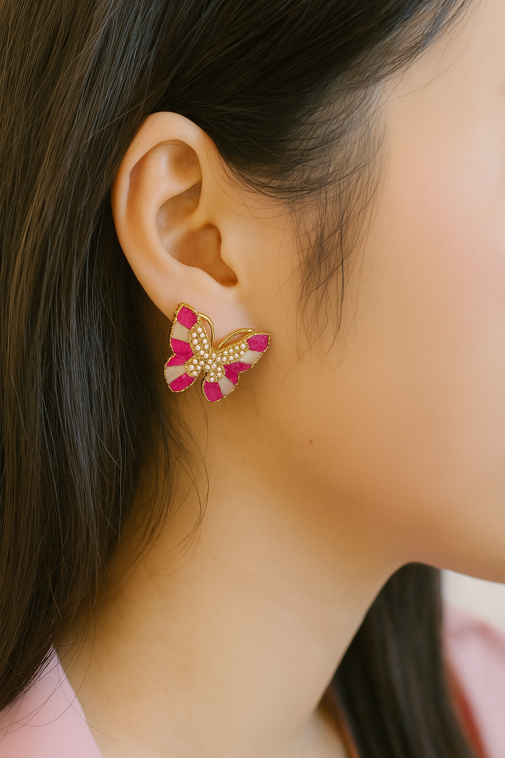 Sheila Butterfly Pink Studs
