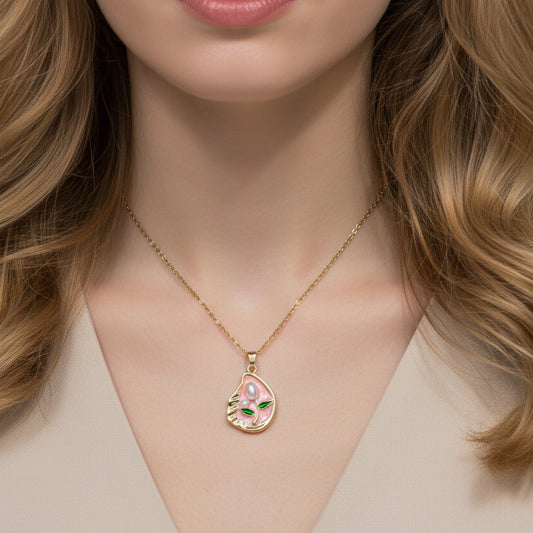 3D Pink Enamel Pearl Necklace