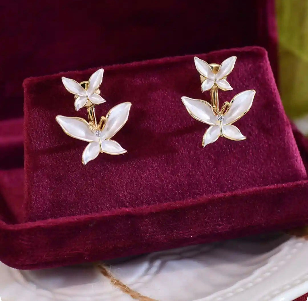 Belle White Butterfly Studs