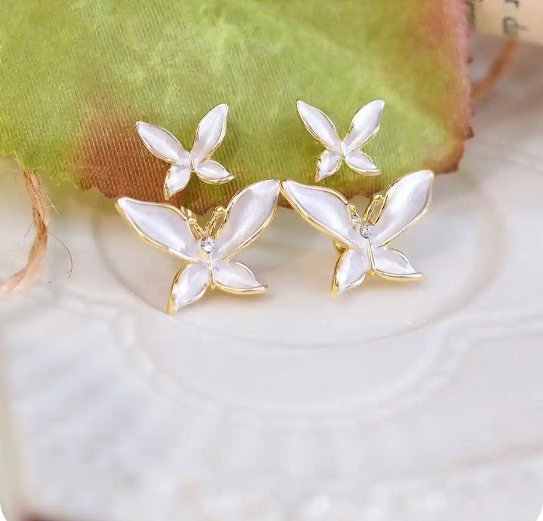 Belle White Butterfly Studs