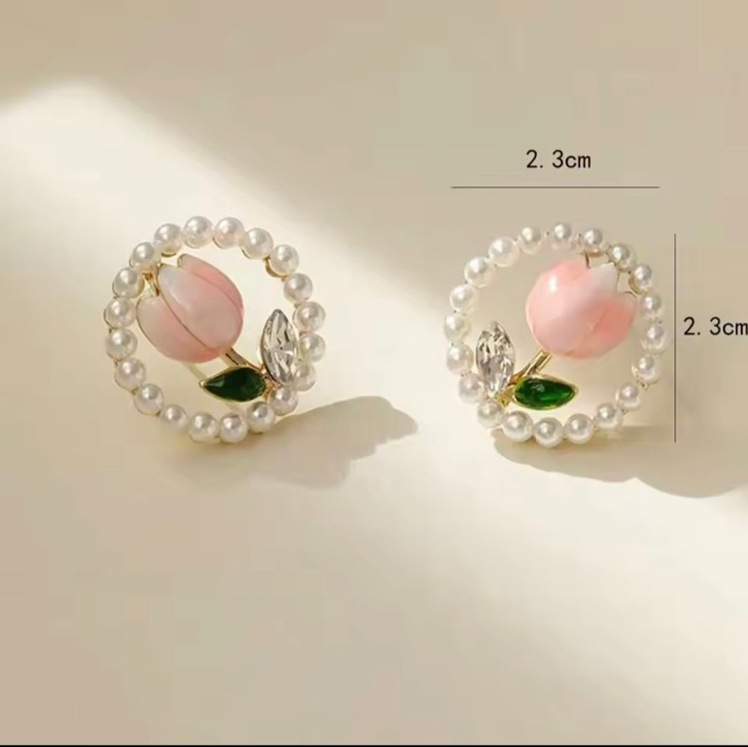 Ruby Floral Pearl Studs