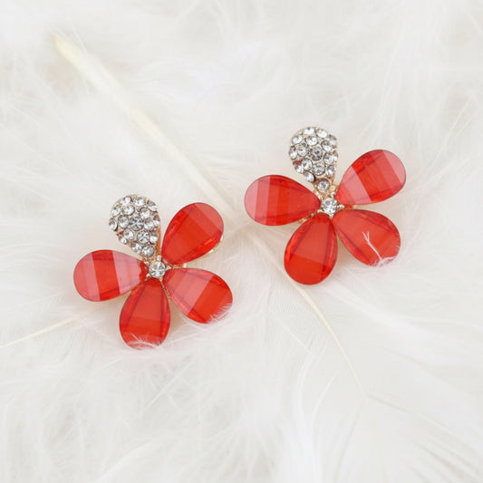 Red Floral Studs