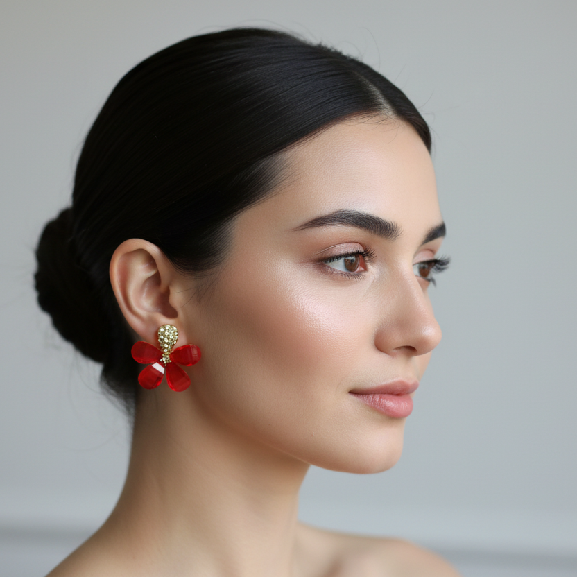 Red Floral Studs