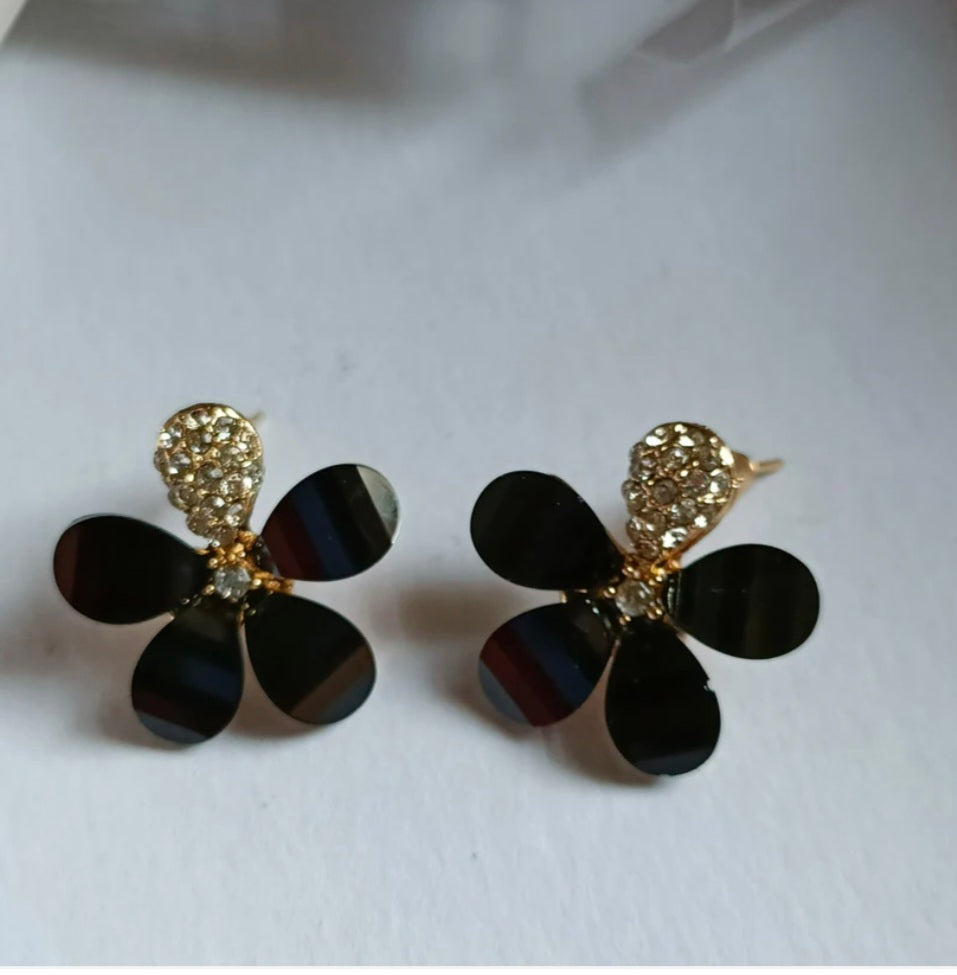 Black floral studs