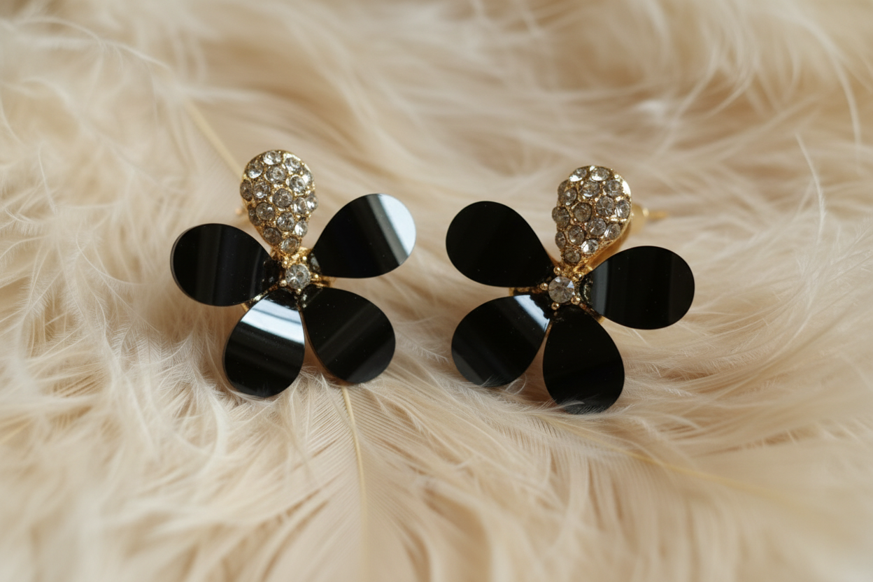 Black floral studs