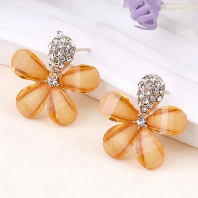 Orange Floral Studs