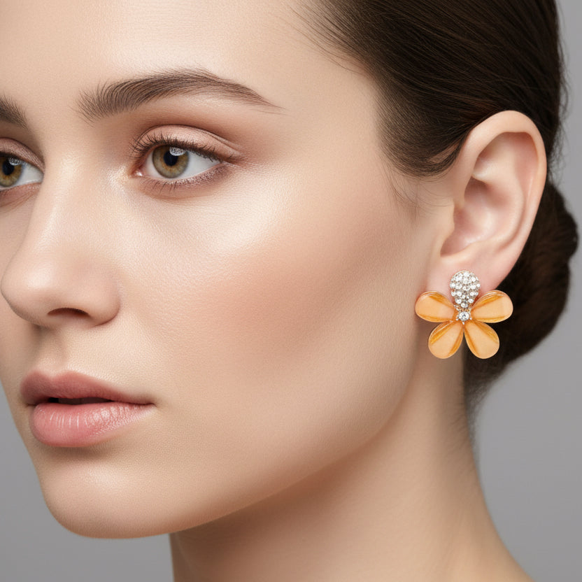 Orange Floral Studs