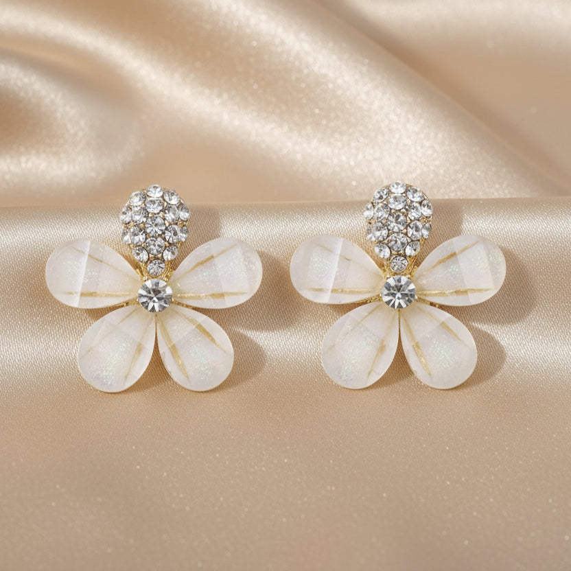 White Floral Studs
