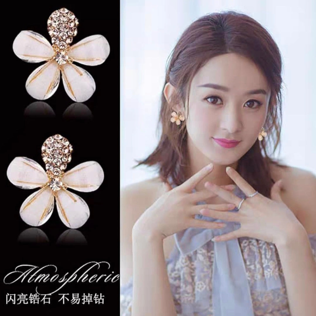 White Floral Studs