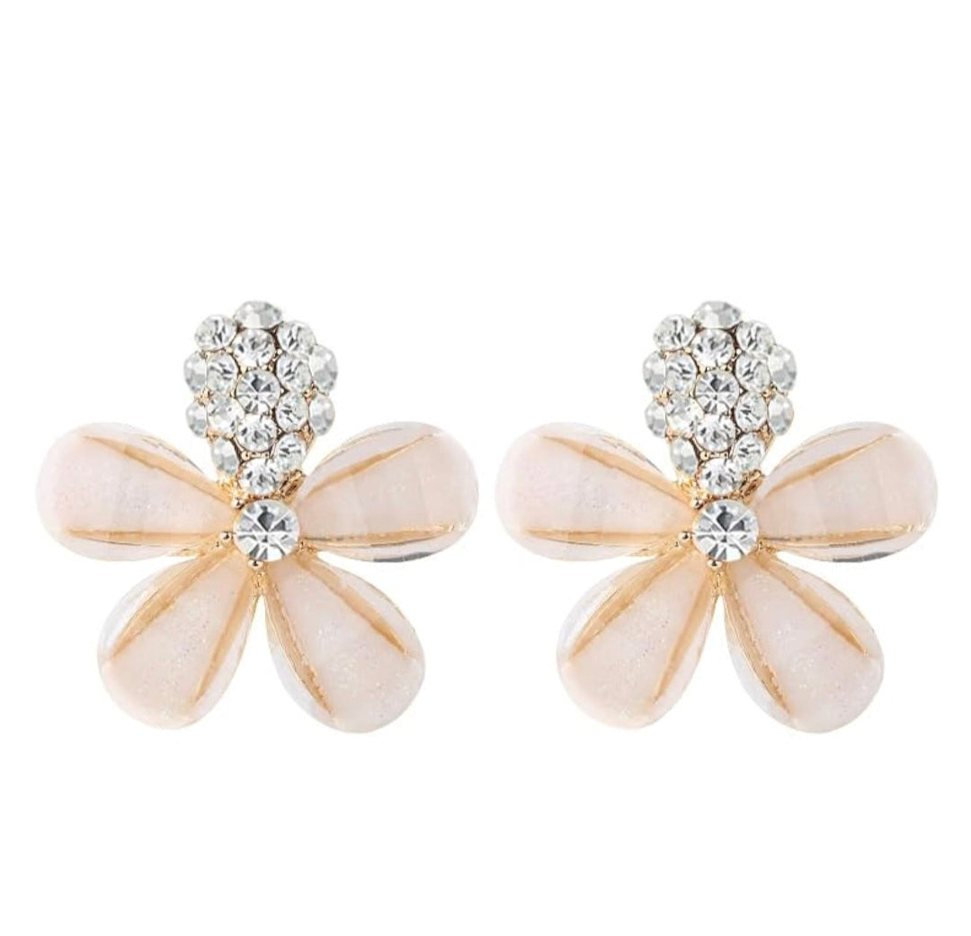 White Floral Studs