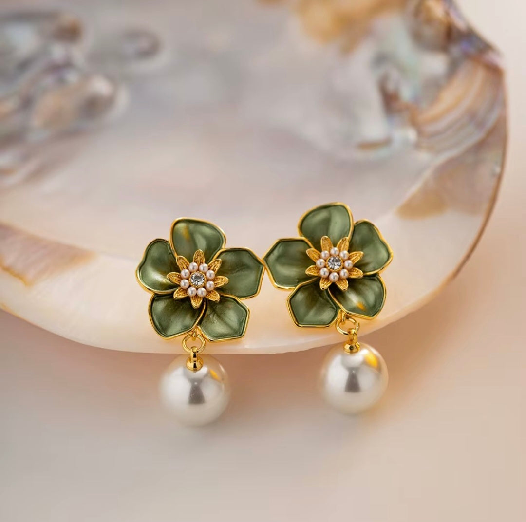 Olive green Floral Drops