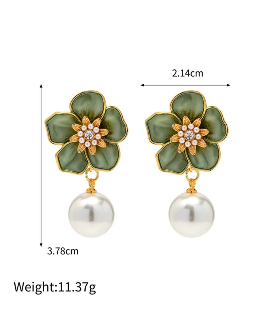 Olive green Floral Drops