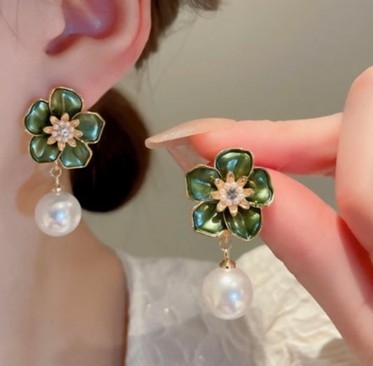 Olive green Floral Drops