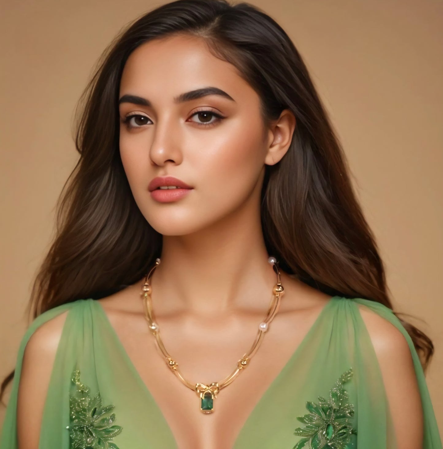 Green Gem Charm Necklace