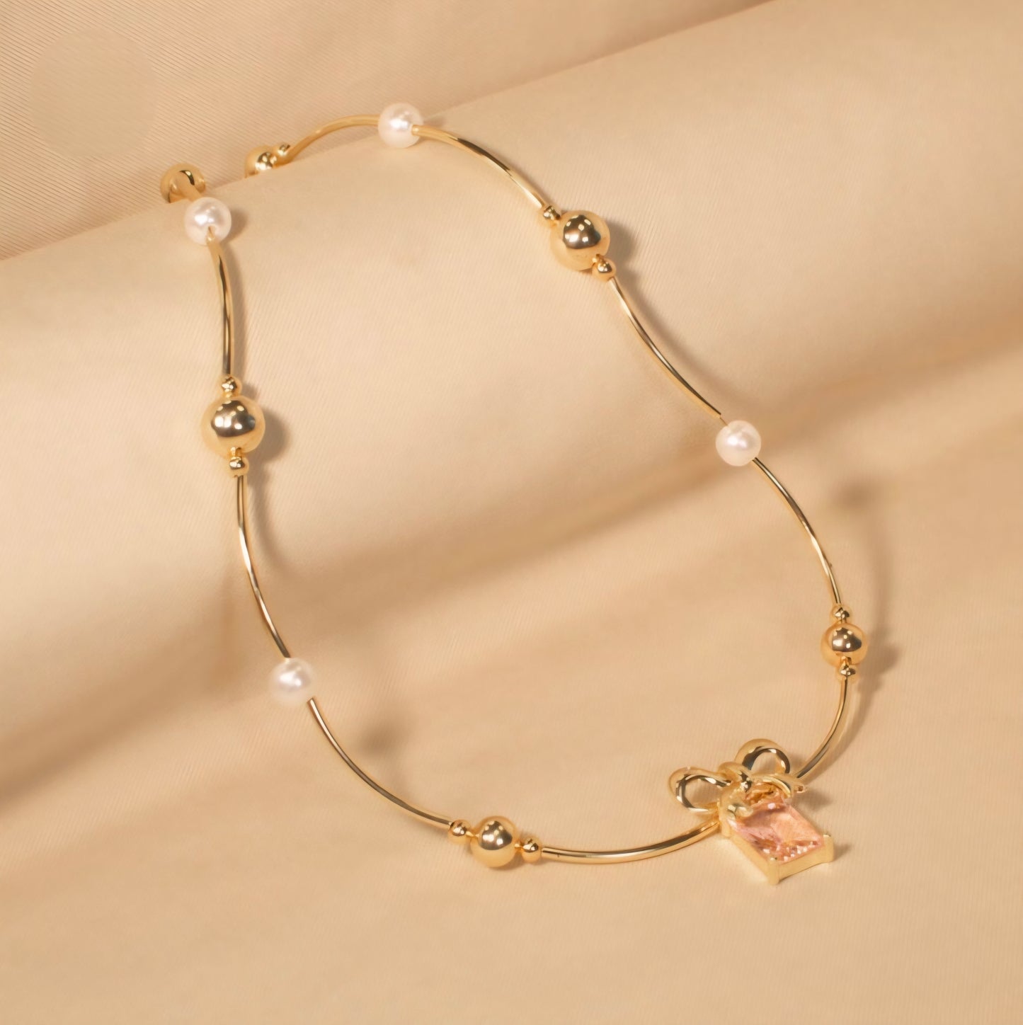 Pink Gem Charm Necklace