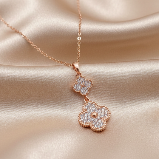 Dual Rosegold Clover Necklace